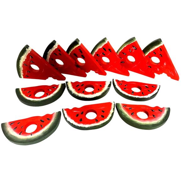 Set of 12 Watermelon Slice Wood Painted Napkin Rings - Picture 3 of 5
